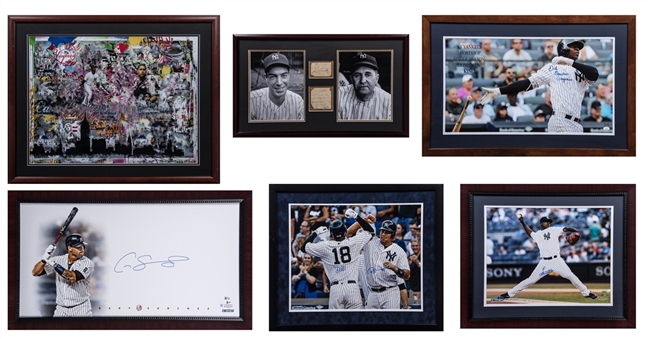 Lot of (6) New York Yankees Signed and Framed Photo Collages Including Joe DiMaggio, Gary Sanchez, Didi Gregorious & Luis Severino (Steiner & Beckett)